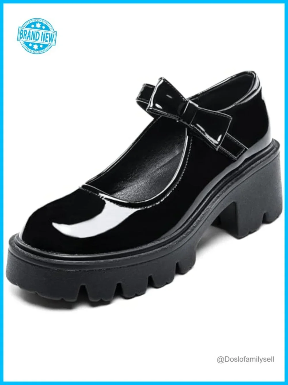 Mary Jane Platform Pumps Chunky Block Heel Patent-Like Pump, 2.55-Inch Heel,